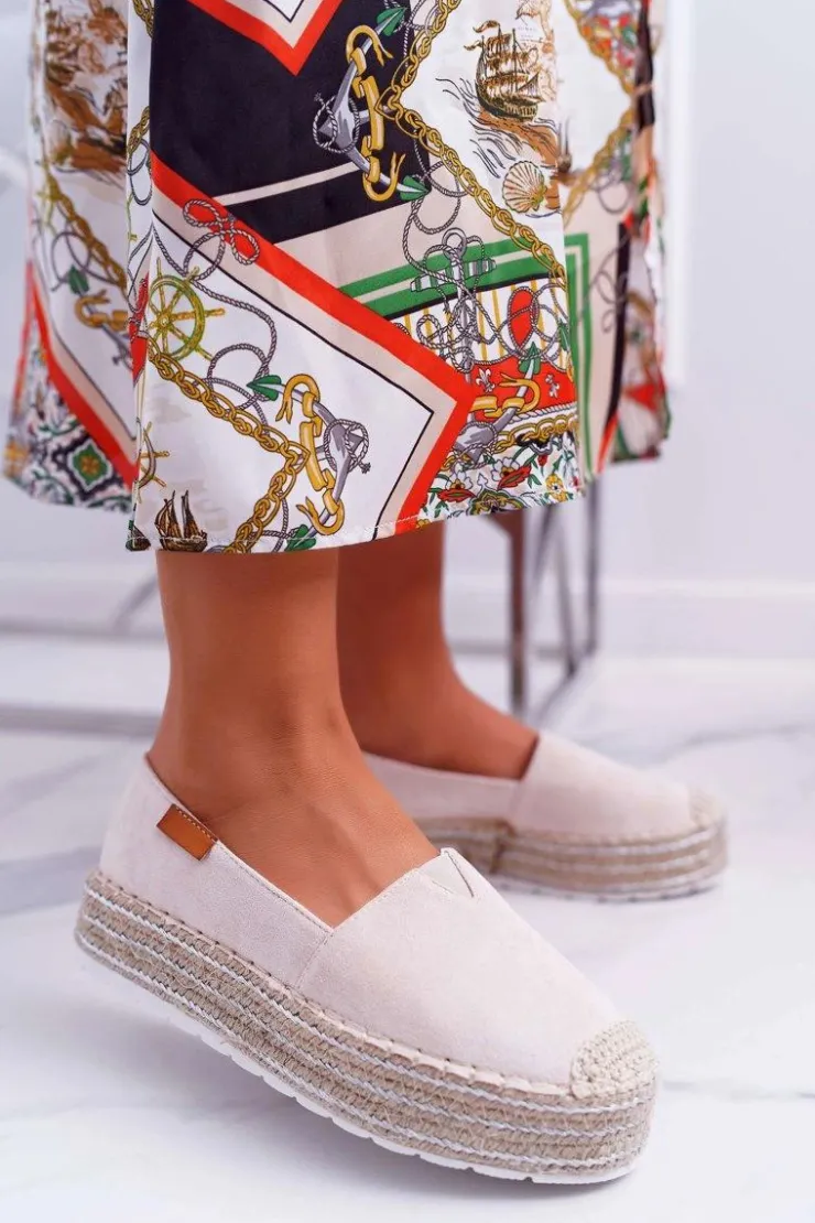 Best Boto Espadryle Damskie Wsuwane Zamszowe Beżowe Mariako