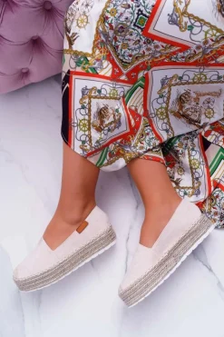 Best Boto Espadryle Damskie Wsuwane Zamszowe Beżowe Mariako
