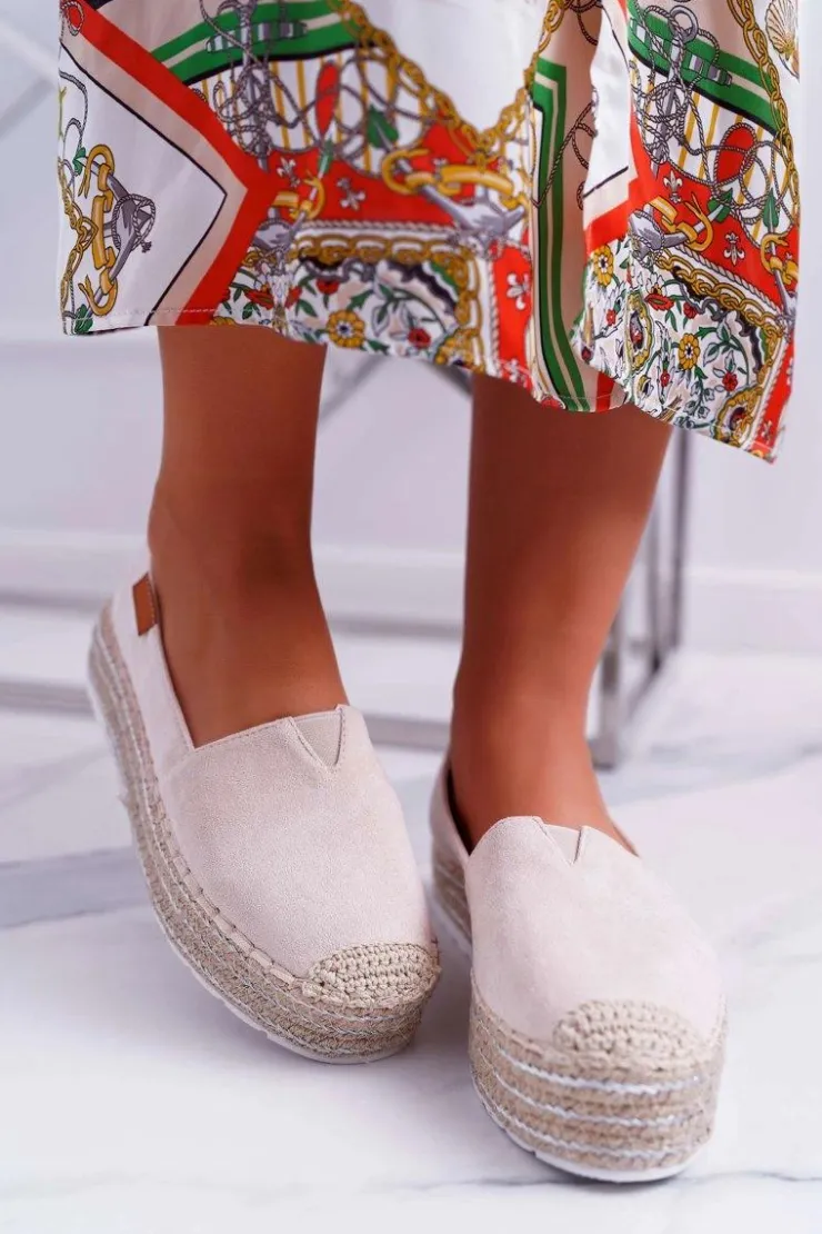 Best Boto Espadryle Damskie Wsuwane Zamszowe Beżowe Mariako