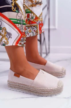 Best Boto Espadryle Damskie Wsuwane Zamszowe Beżowe Mariako