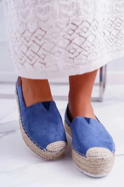 Discount Boto Espadryle Damskie Wsuwane Zamszowe Granatowe Mariako