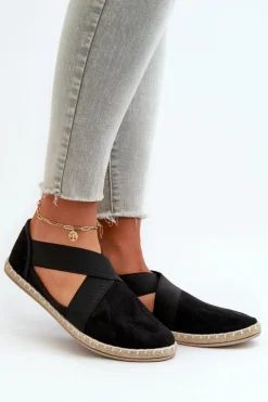 Evento Czarne Espadryle*Espadryle Damskie Z Elastycznymi Paskami Eko Zamszowe Czarne Phaedrana