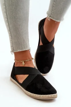 Evento Czarne Espadryle*Espadryle Damskie Z Elastycznymi Paskami Eko Zamszowe Czarne Phaedrana