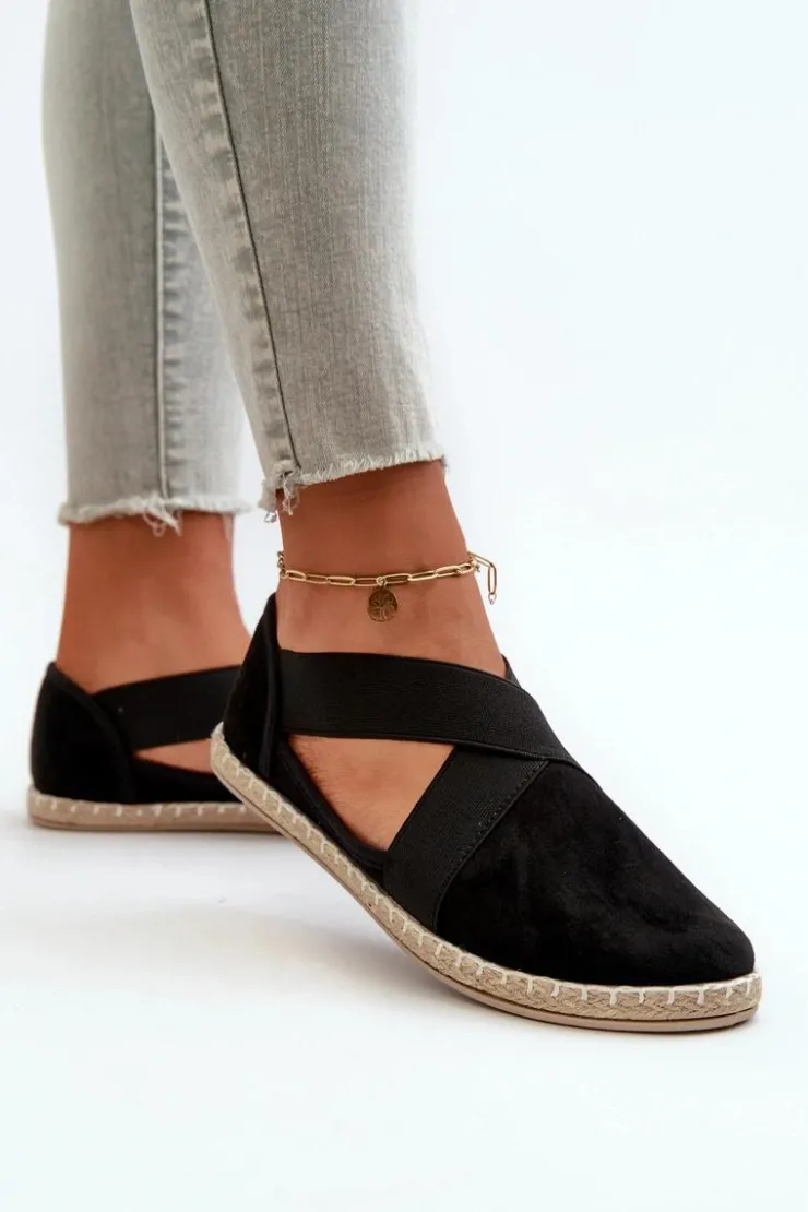 Evento Czarne Espadryle*Espadryle Damskie Z Elastycznymi Paskami Eko Zamszowe Czarne Phaedrana