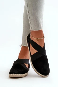 Evento Czarne Espadryle*Espadryle Damskie Z Elastycznymi Paskami Eko Zamszowe Czarne Phaedrana