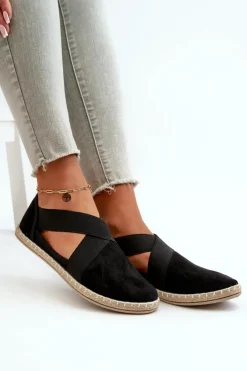 Evento Czarne Espadryle*Espadryle Damskie Z Elastycznymi Paskami Eko Zamszowe Czarne Phaedrana