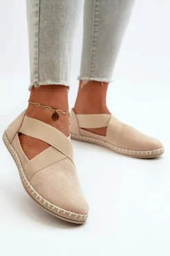 New Evento Espadryle Damskie Z Elastycznymi Paskami Eko Zamszowe Beżowe Phaedrana