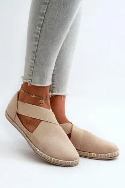New Evento Espadryle Damskie Z Elastycznymi Paskami Eko Zamszowe Beżowe Phaedrana