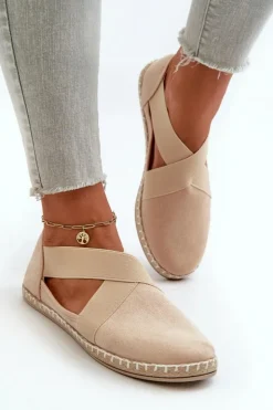 New Evento Espadryle Damskie Z Elastycznymi Paskami Eko Zamszowe Beżowe Phaedrana