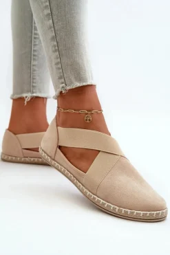 New Evento Espadryle Damskie Z Elastycznymi Paskami Eko Zamszowe Beżowe Phaedrana