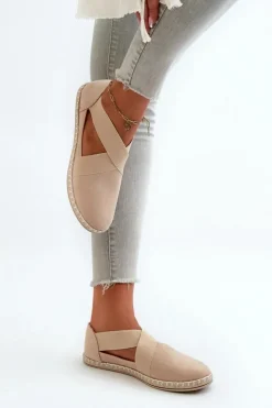 New Evento Espadryle Damskie Z Elastycznymi Paskami Eko Zamszowe Beżowe Phaedrana
