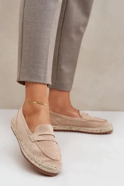 Damskie Boto Espadryle Damskie Z Jutową Plecionką Na Płaskiej Podeszwie Beżowe Shilova