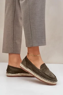 Boto Espadryle Na Platformie*Espadryle Damskie Z Jutową Plecionką Na Płaskiej Podeszwie Ciemnozielone Shilova