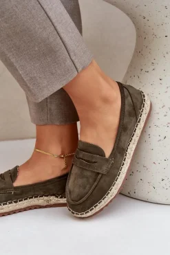 Boto Espadryle Na Platformie*Espadryle Damskie Z Jutową Plecionką Na Płaskiej Podeszwie Ciemnozielone Shilova