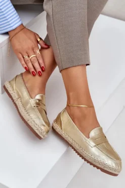 Boto Espadryle Na Platformie*Espadryle Damskie Z Jutową Plecionką Na Płaskiej Podeszwie Złote Shilova Złoty
