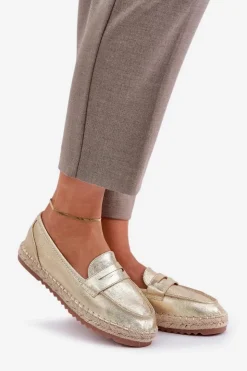 Boto Espadryle Na Platformie*Espadryle Damskie Z Jutową Plecionką Na Płaskiej Podeszwie Złote Shilova Złoty