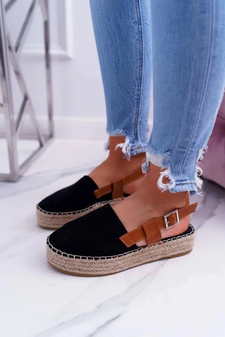 Damskie Boto Espadryle Damskie Zamszowe Na Platformie Czarne Parteno