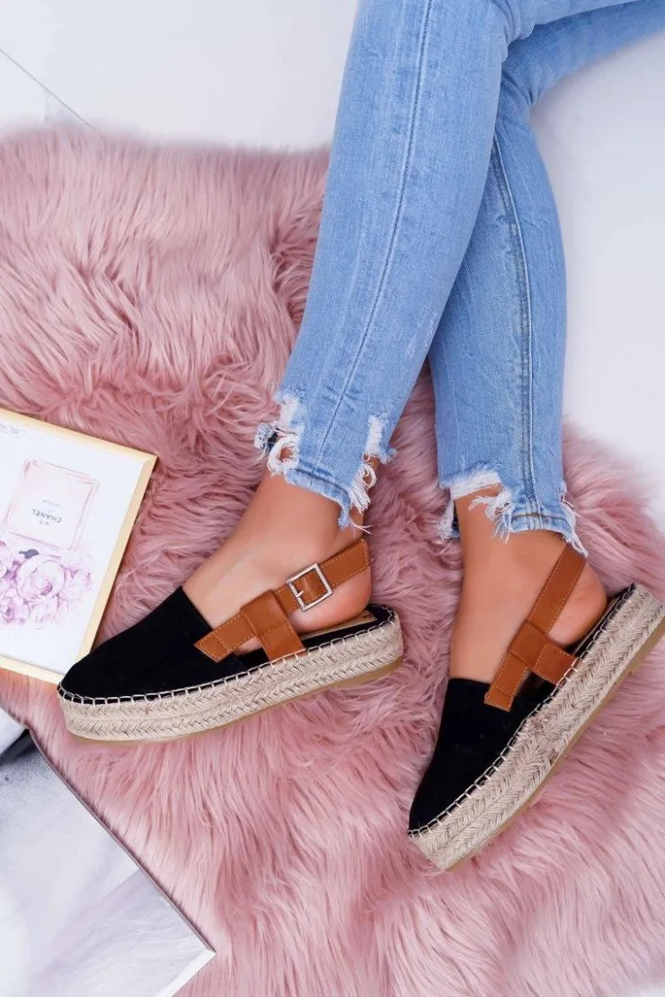 Damskie Boto Espadryle Damskie Zamszowe Na Platformie Czarne Parteno