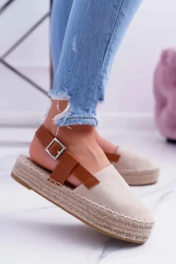 Damskie Boto Espadryle Damskie Zamszowe Na Platformie Beżowe Parteno