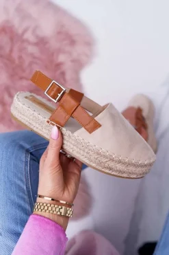 Damskie Boto Espadryle Damskie Zamszowe Na Platformie Beżowe Parteno
