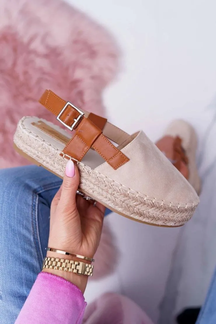 Damskie Boto Espadryle Damskie Zamszowe Na Platformie Beżowe Parteno