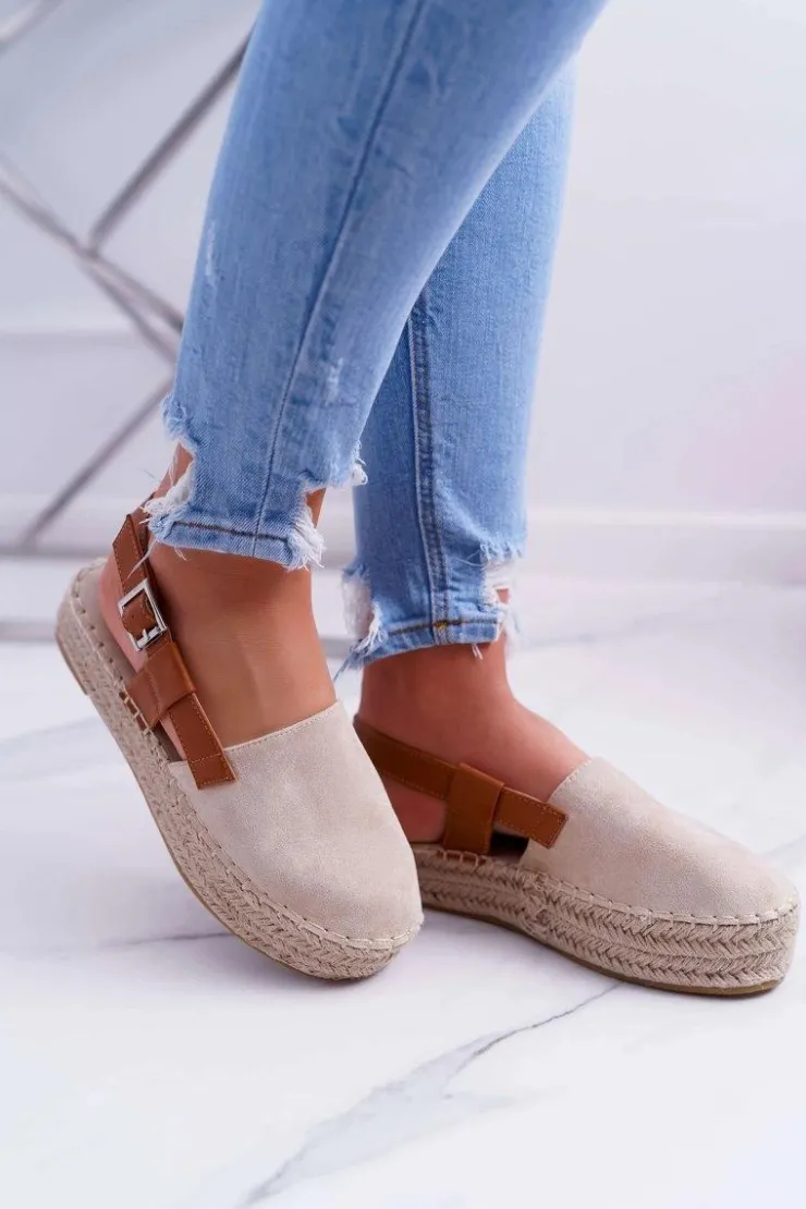 Damskie Boto Espadryle Damskie Zamszowe Na Platformie Beżowe Parteno