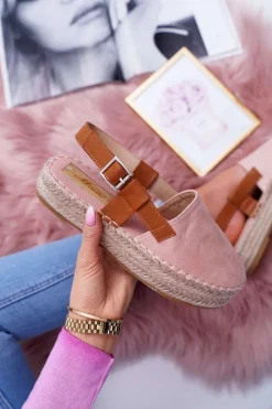Hot Boto Espadryle Damskie Zamszowe Na Platformie Różowe Parteno