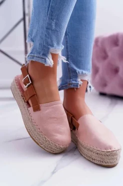Hot Boto Espadryle Damskie Zamszowe Na Platformie Różowe Parteno