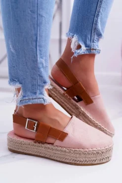 Hot Boto Espadryle Damskie Zamszowe Na Platformie Różowe Parteno