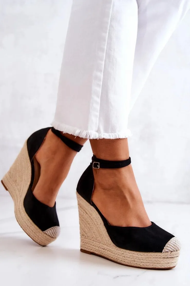 Damskie Boto Espadryle Na Koturnie Czarne Nemeira