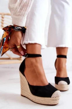 Damskie Boto Espadryle Na Koturnie Czarne Nemeira