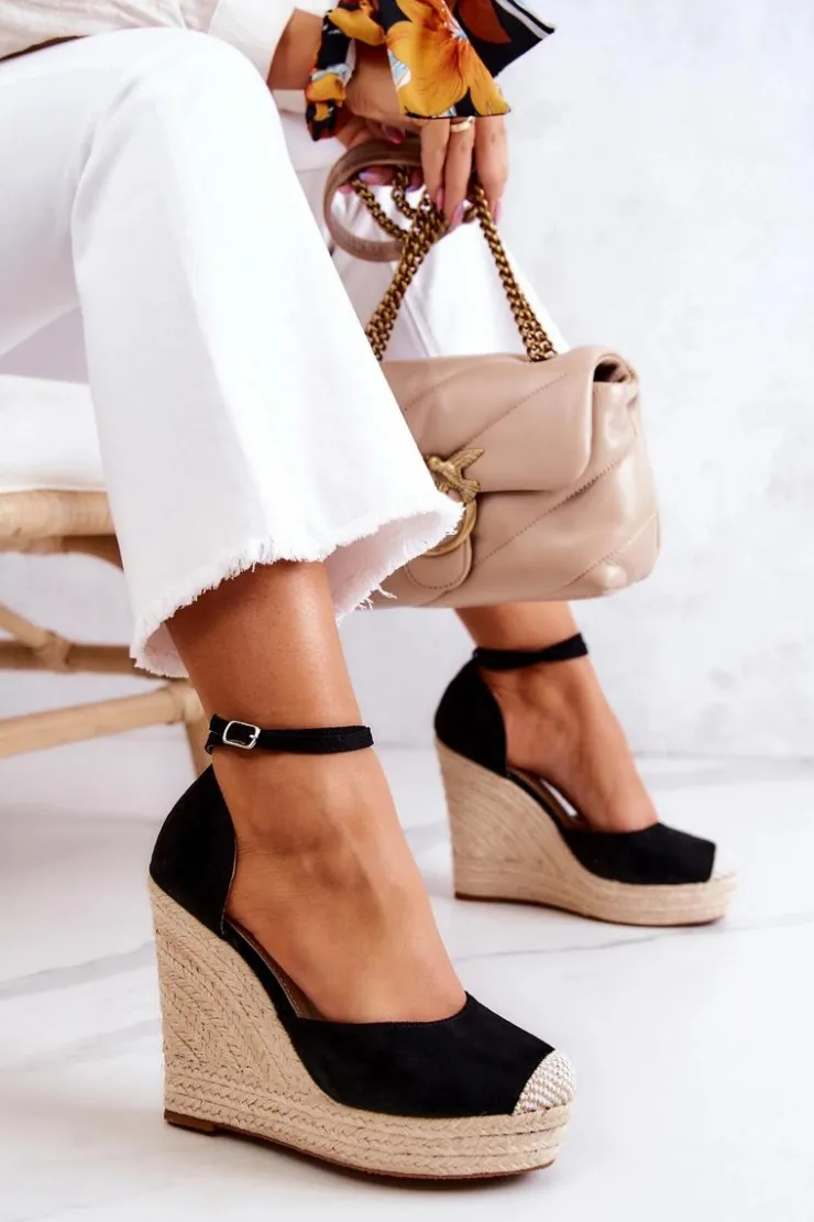 Damskie Boto Espadryle Na Koturnie Czarne Nemeira