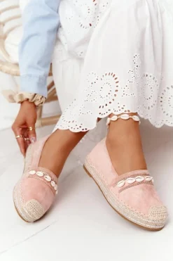 Outlet Boto Espadryle Na Platformie Z Muszelkami Różowe Seashell