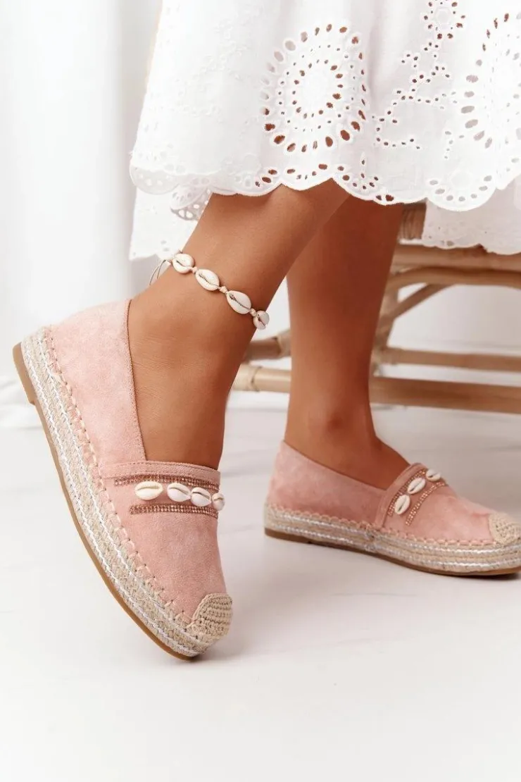 Outlet Boto Espadryle Na Platformie Z Muszelkami Różowe Seashell