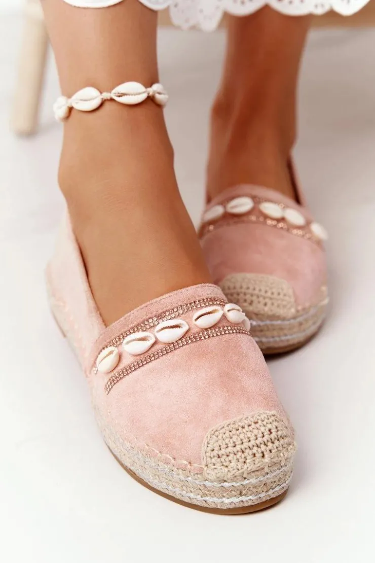 Outlet Boto Espadryle Na Platformie Z Muszelkami Różowe Seashell