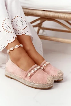 Outlet Boto Espadryle Na Platformie Z Muszelkami Różowe Seashell