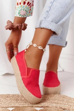 Damskie Big Star Shoes Espadryle Na Plecionej Platformie Big Star FF274149 Czerwone