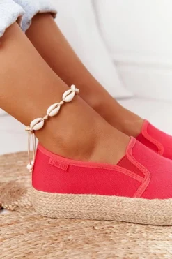 Damskie Big Star Shoes Espadryle Na Plecionej Platformie Big Star FF274149 Czerwone