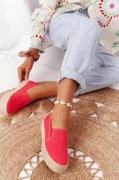 Damskie Big Star Shoes Espadryle Na Plecionej Platformie Big Star FF274149 Czerwone