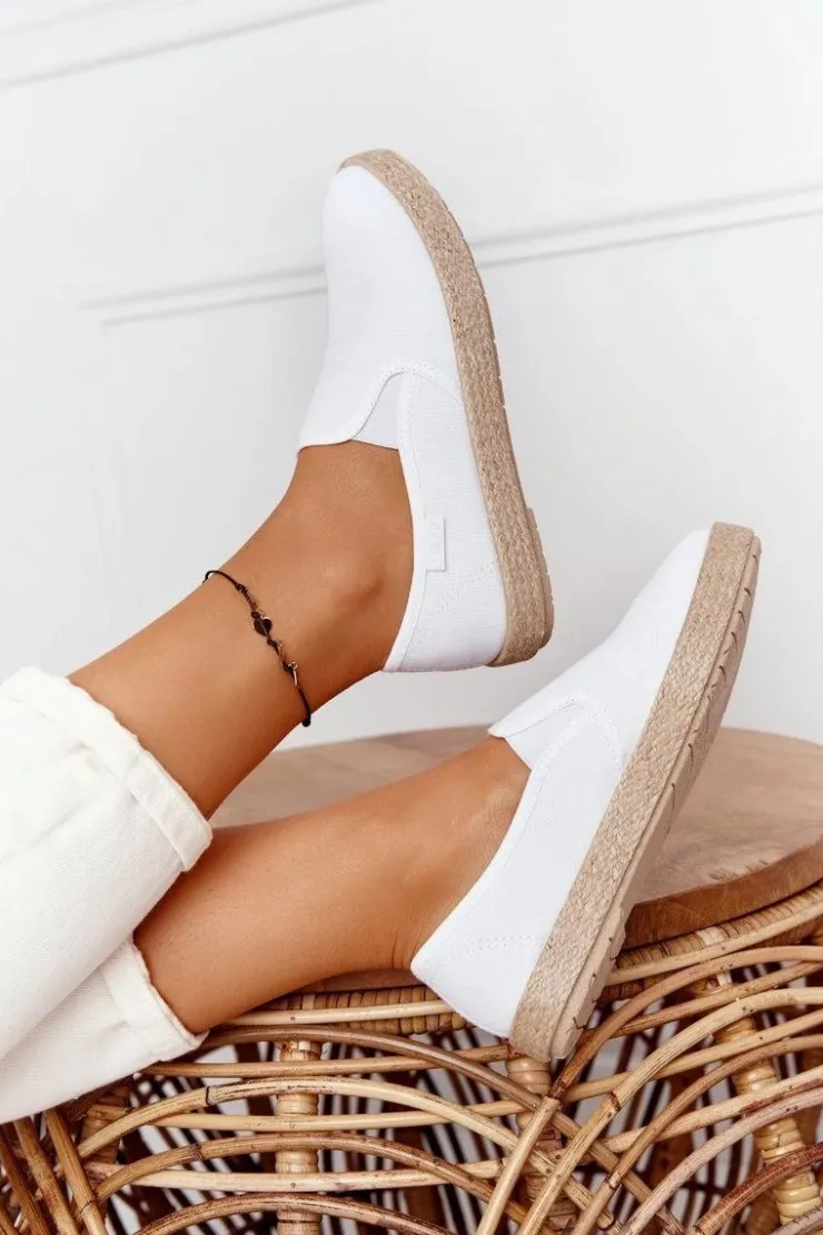 Big Star Shoes Trampki Damskie Slip-On|Trampki Damskie Big Star*Espadryle Na Plecionej Podeszwie Big Star DD274015 Białe