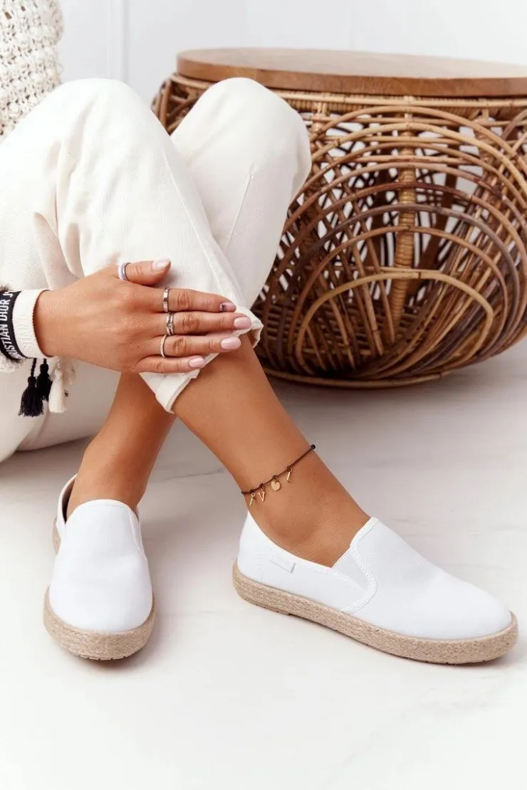 Big Star Shoes Trampki Damskie Slip-On|Trampki Damskie Big Star*Espadryle Na Plecionej Podeszwie Big Star DD274015 Białe