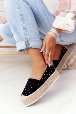 Damskie buty S.Barski Espadryle Na Słomkowej Platformie S.Barski Czarne