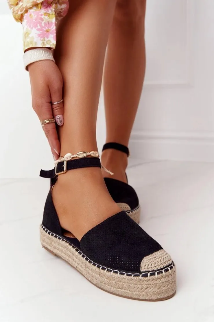 Hot Boto Espadryle Na Słomkowej Platformie Czarne Bali