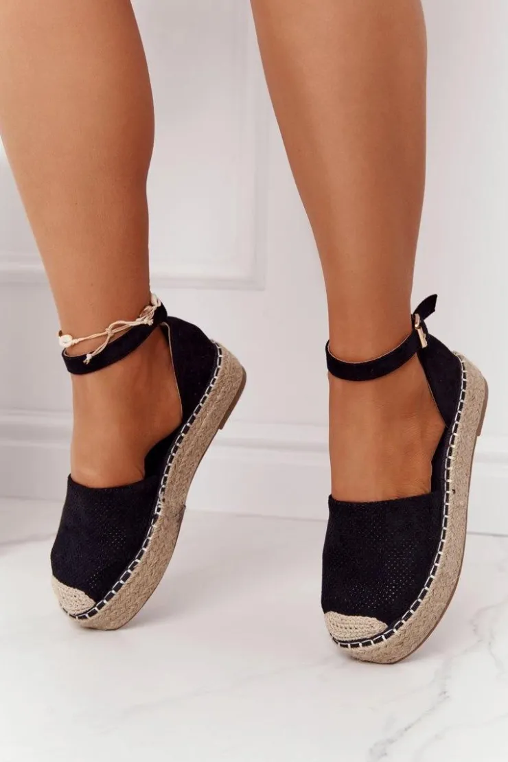Hot Boto Espadryle Na Słomkowej Platformie Czarne Bali