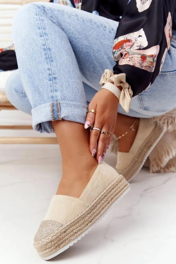 Damskie buty S.Barski Czarne Espadryle*Espadryle Na Słomkowej Platformie S.Barski Beżowe