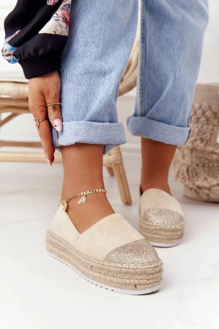 Damskie buty S.Barski Czarne Espadryle*Espadryle Na Słomkowej Platformie S.Barski Beżowe