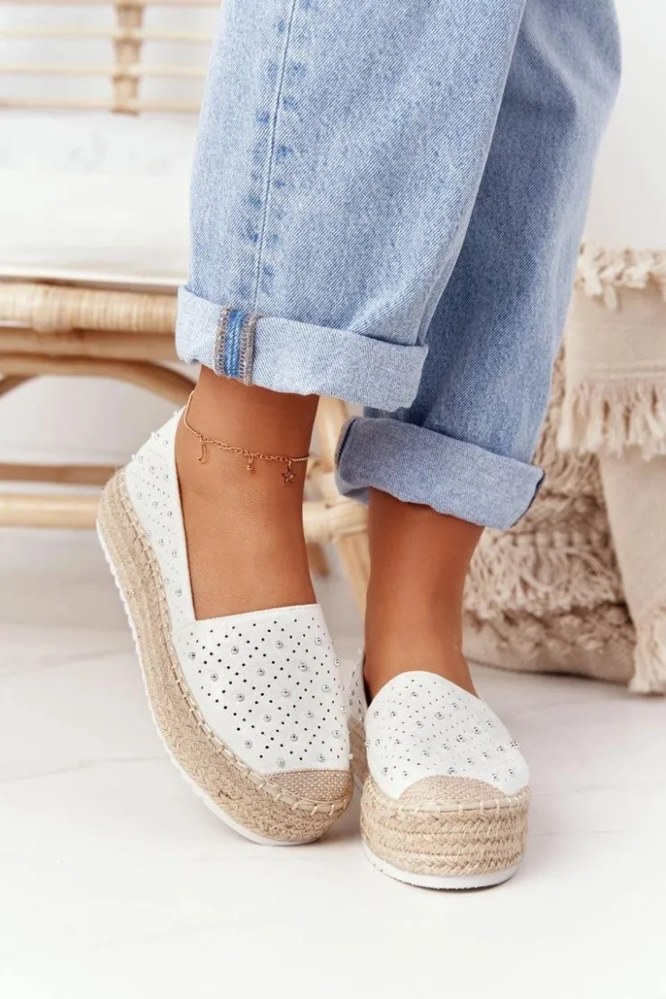 Damskie buty S.Barski Czarne Espadryle*Espadryle Na Słomkowej Platformie S.Barski Biało-Srebrne