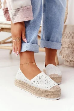 Damskie buty S.Barski Czarne Espadryle*Espadryle Na Słomkowej Platformie S.Barski Biało-Srebrne