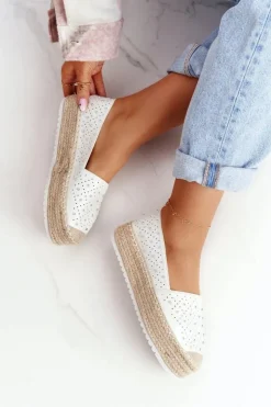 Damskie buty S.Barski Czarne Espadryle*Espadryle Na Słomkowej Platformie S.Barski Biało-Srebrne