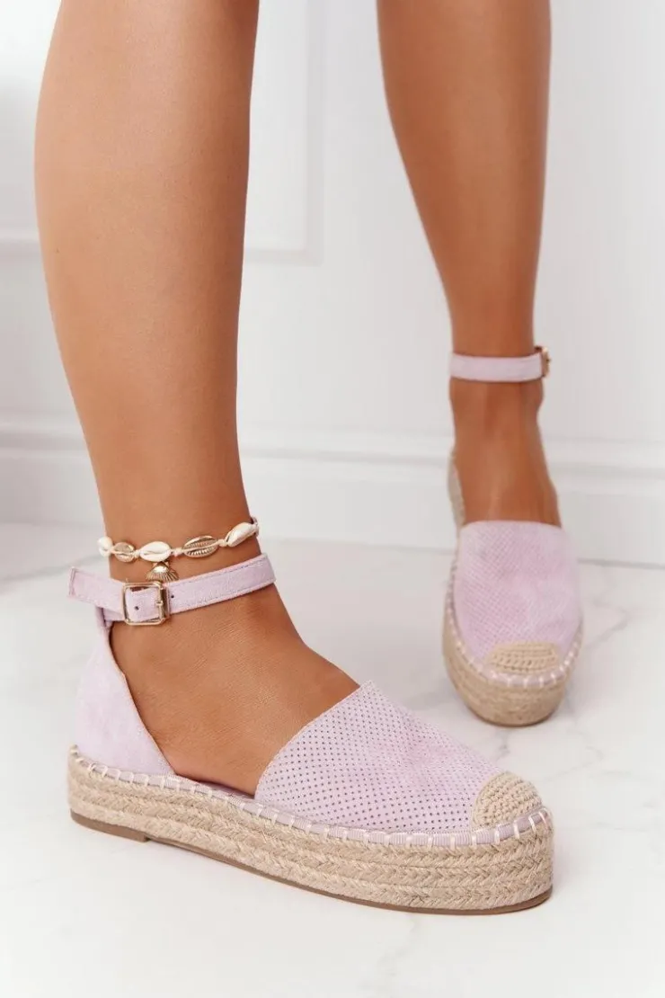 Damskie Boto Espadryle Na Słomkowej Platformie Fioletowe Bali